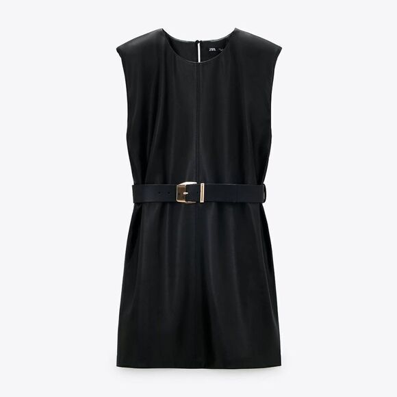 short faux leather dress zara BELTED FAUX LEATHER SHORT DRESS - Blue